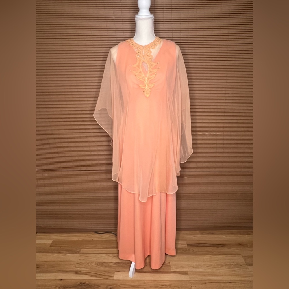 Miss Rubette Vintage Cape dress Formal peach orange - Picture 6 of 15